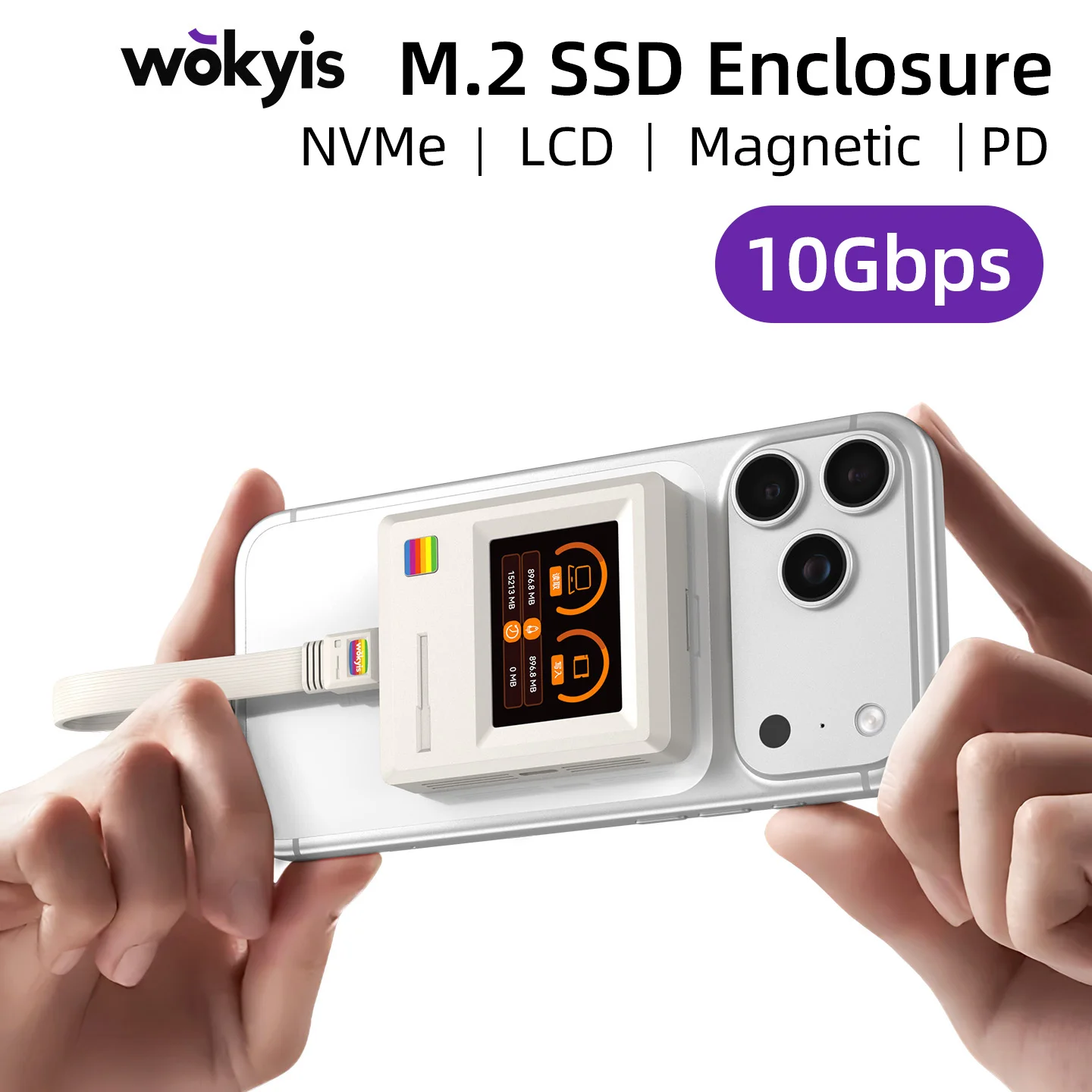 Wokyis Magnetic M.2 2230 NVMe SSD Enclosure Magsafe SSD Case USB C 3.2 Gen2 to NVMe PCI-E for iPhone 17 Pro Max ProRes MacBook