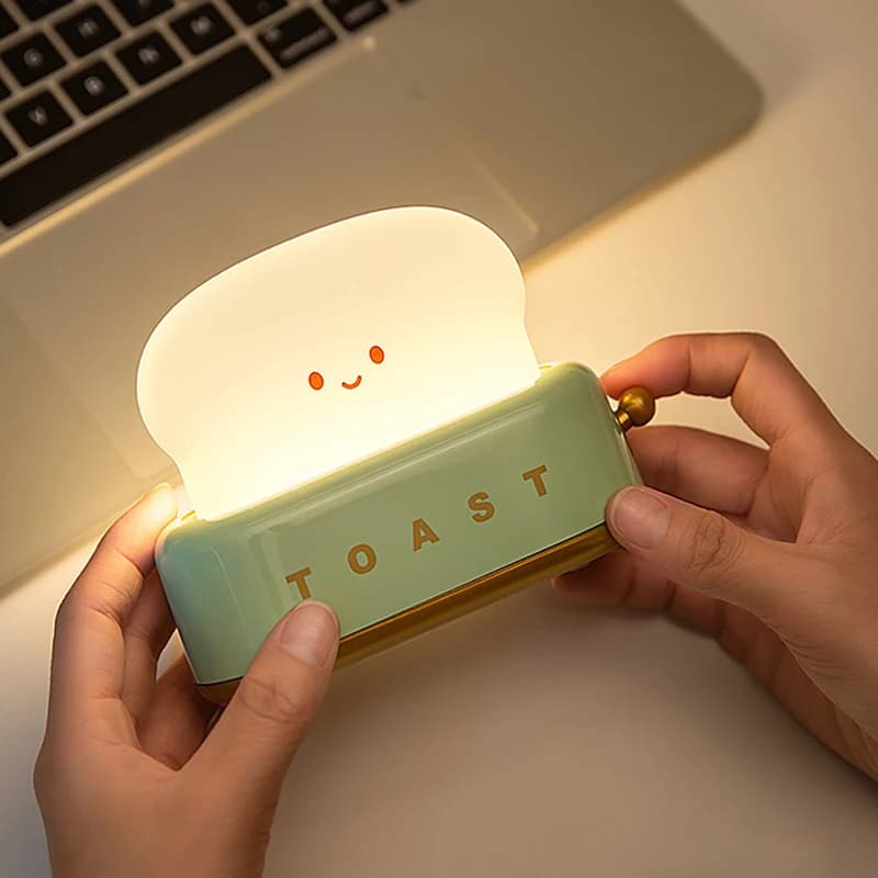 USB Rechargeable LED Bread Toast Night Light Table Lamp Bedside Portable for Bedroom Kids Room Baby Gift Holiday Decor Birthday